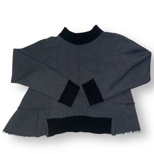 Sea, New York Wool Pullover Asymmetric Top Black Plaid Ruffle Panels Size Small